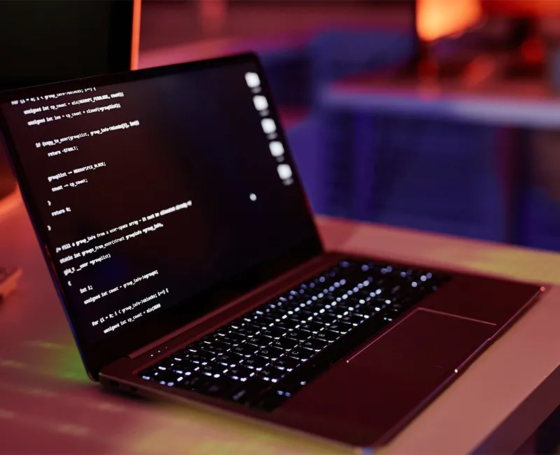 Laptop displaying source code in a data environment